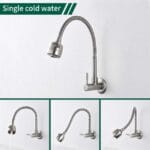 Wall-Mounted Kitchen Faucet 360° Rotatable With Functions Kitchen Sink Mixer Tap Cold Water Single Cooling Wall-Mounted Faucet On Brushed Surface Spring Kitchen Tube