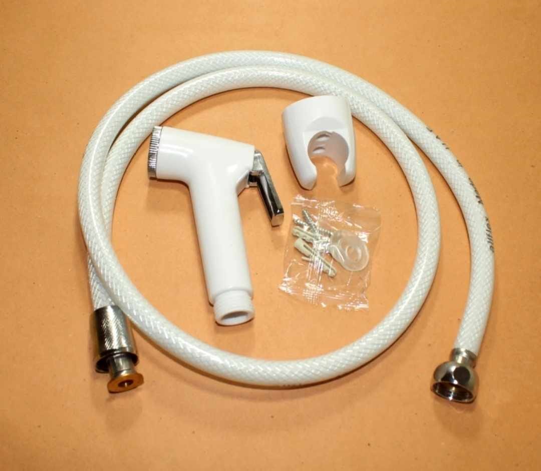 PSR 4 Push Shower Allflex Shataff Health Faucet Plastic Set (White, Shower Tube and Hook) Raya Allflex PVC Spray Gun - Image 1