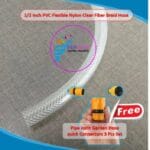 1/2 Inch PVC Flexible Nylon Clear Fiber Braid Hose with Pipe Joint Garden Hose quick Connectors 3 Pcs Set