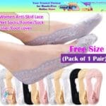 Women Anti-Skid Lace Net Socks/Footie/Sock Liner/Foot cover (Pack of 1 Pair) Free Size