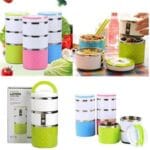 Stainless Steel Leak Proof 2/3 Layer Printed Lunch Box Picnic Food Container Tiffin Hot Thermal Box with Handle Lunch Container Box Picnic Food Container Tiffin Box for Outdoor